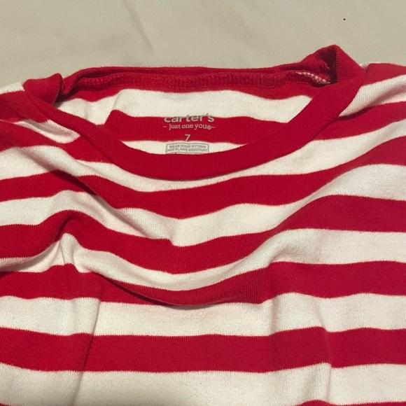 Carter's Kids Holiday Pajama Sets - Green Santa Print & Red Elf Stripes - Size 7 - Picture 6 of 6